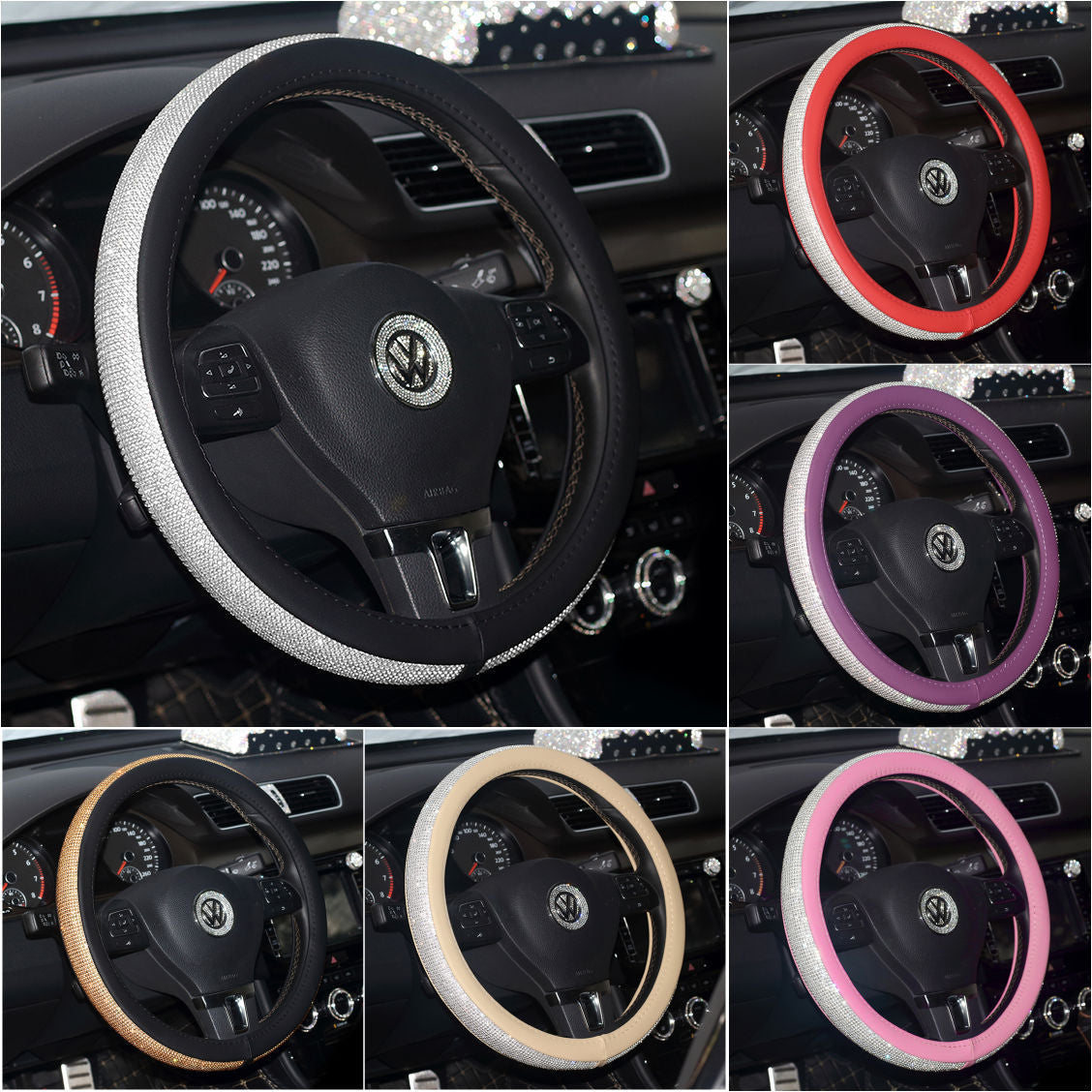 Funda de Volante con Cristales — Estilo Diamante para Coche