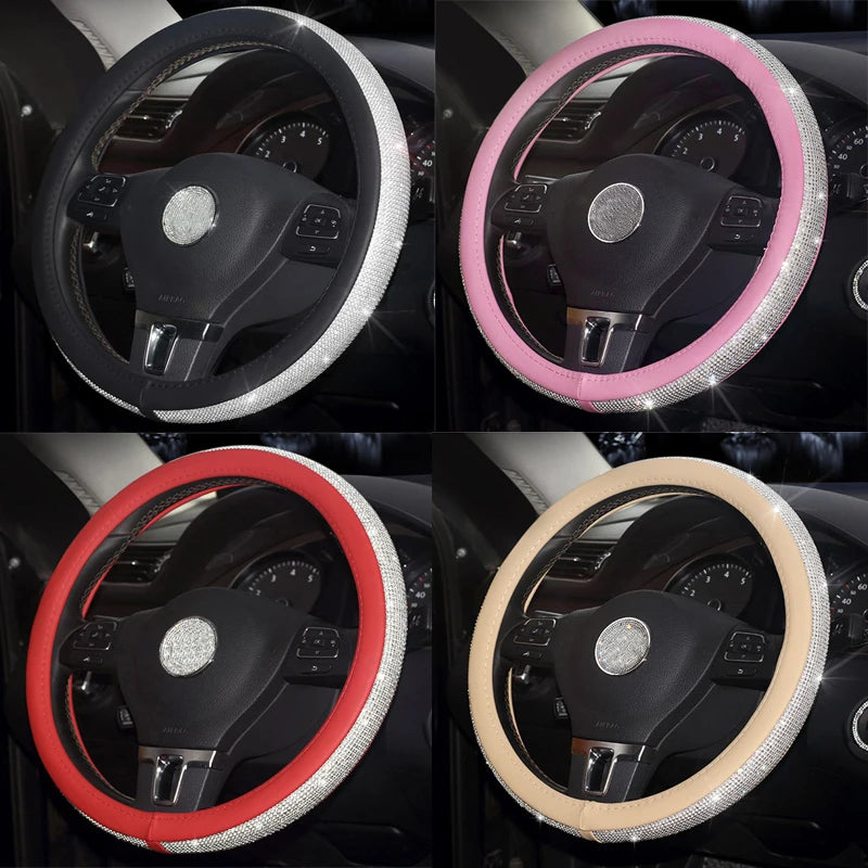 Funda de Volante con Cristales — Estilo Diamante para Coche