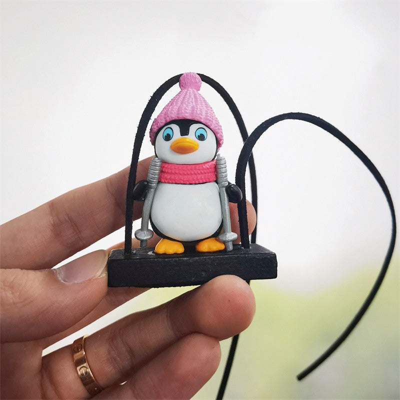 Pingüino Esquiador - Colgante de Retrovisor con Función de Aromaterapia