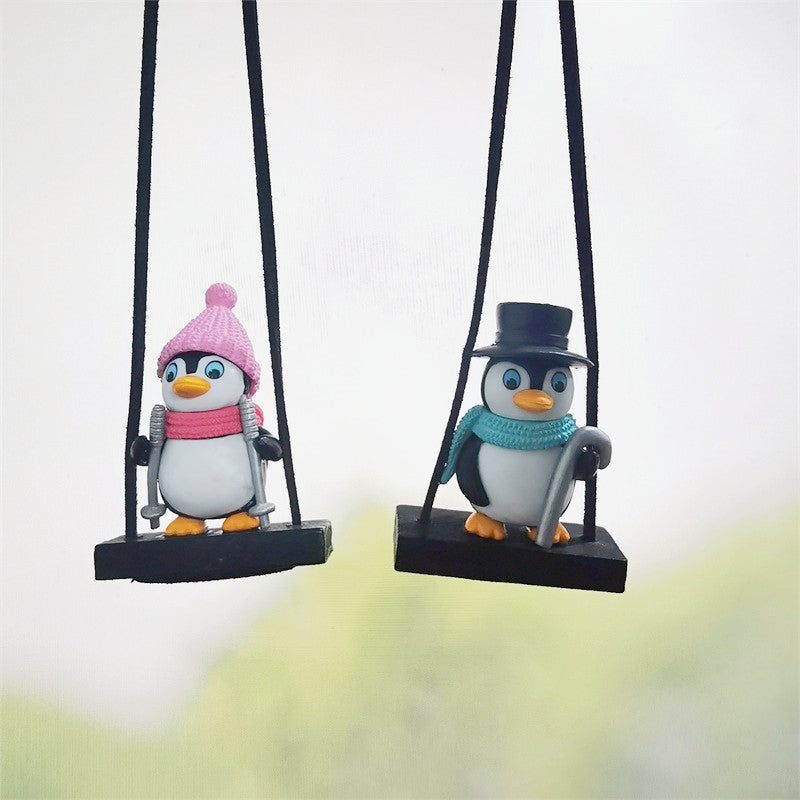 Pingüino Esquiador - Colgante de Retrovisor con Función de Aromaterapia