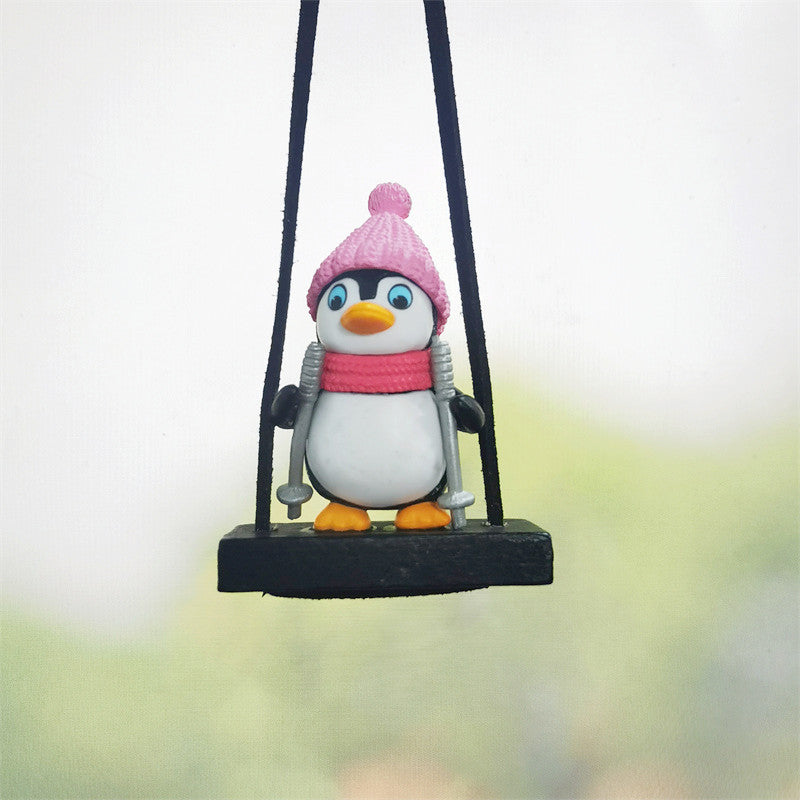 Pingüino Esquiador - Colgante de Retrovisor con Función de Aromaterapia